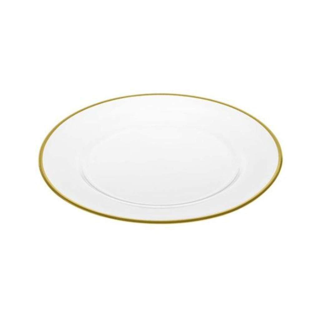 PIATTO VETRO C/BORDO ORO D.33 CM TRASPARENTE/ORO