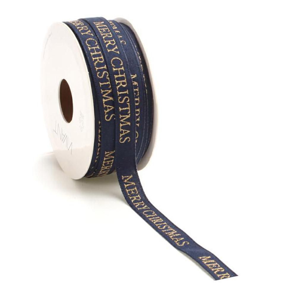 NASTRO COTONE 12MM 15MT -MERRY CHRISTMAS- BLU/ORO