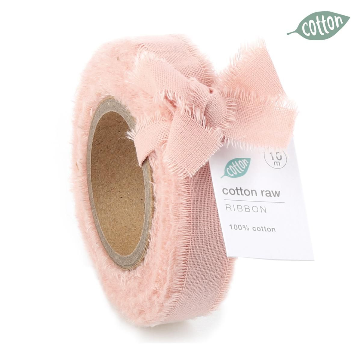 NASTRO COTONE SFRANGIATO 15MM 10MT-COTTON RAW- ROSA