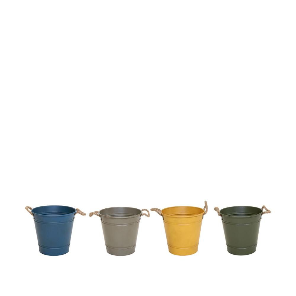 SET 4 SECCHIELLI LATTA D.26 CM H.24,5 CM GIALLO/BLU/GRIGIO/VERDE