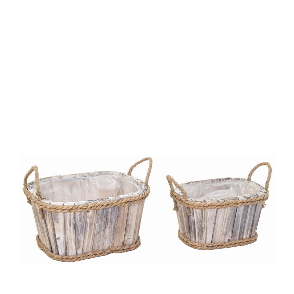 SET 2 CESTI RETTANGOLARI LEGNO 25-31X19-24 CM H.14-16 CM GRIGIO
