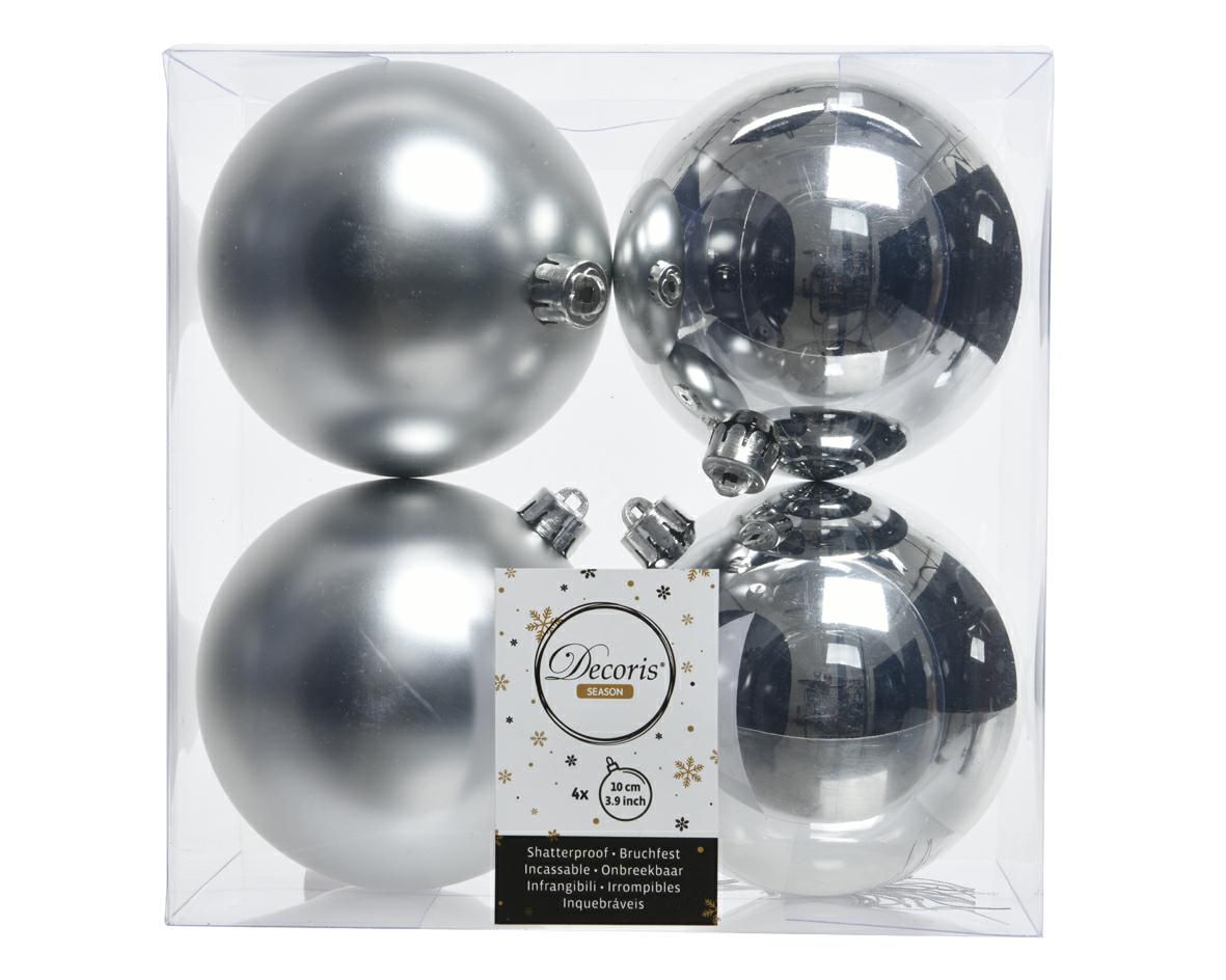 SET 4 SFERE POLY MM.100ASS. LUCIDO/SATINATO ARGENTO