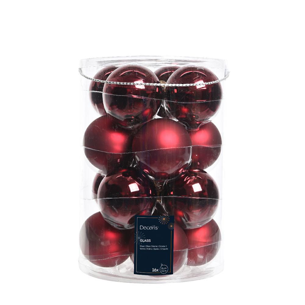 SET 16 SFERE VETRO MM.80 LUCIDO/SATINATO BORDEAUX