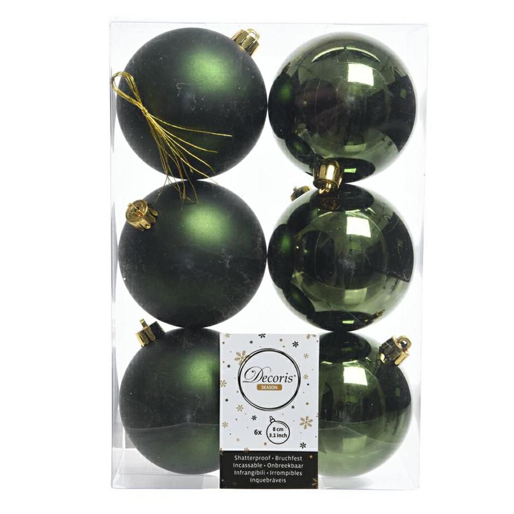 SET 6 SFERE POLY MM.80 ASS. LUCISO/SATINATO VERDE BOSCO