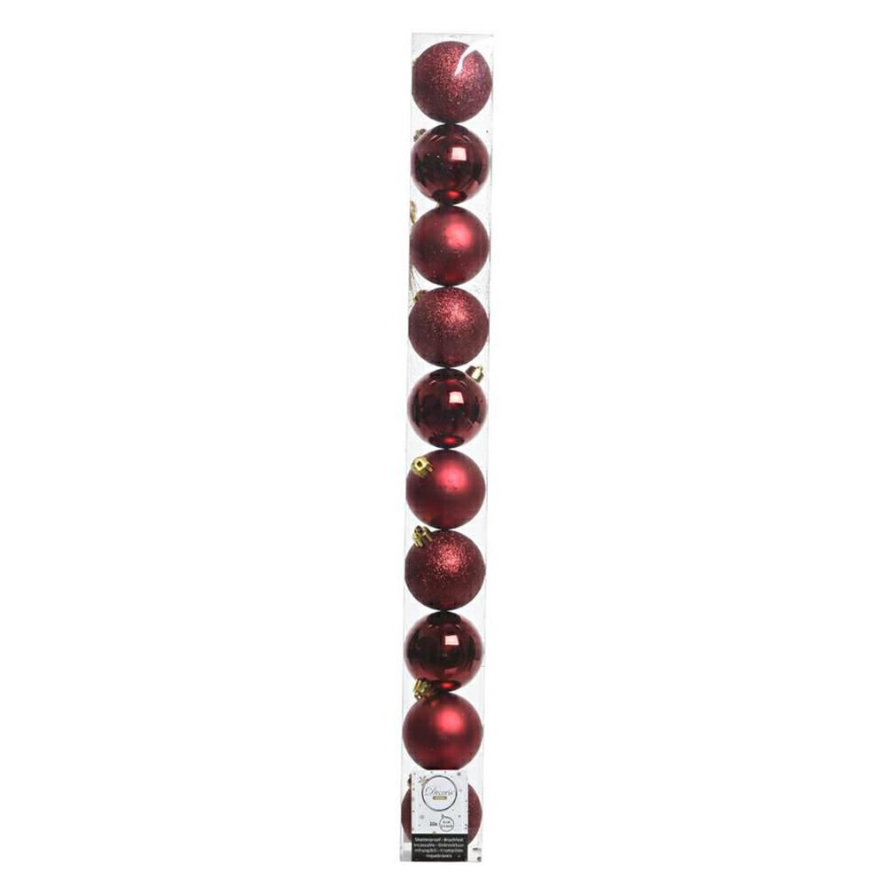 SET 10 SFERE POLY MM.60ASS. LUCIDO/SATINATO/GLITTER BORDEAUX