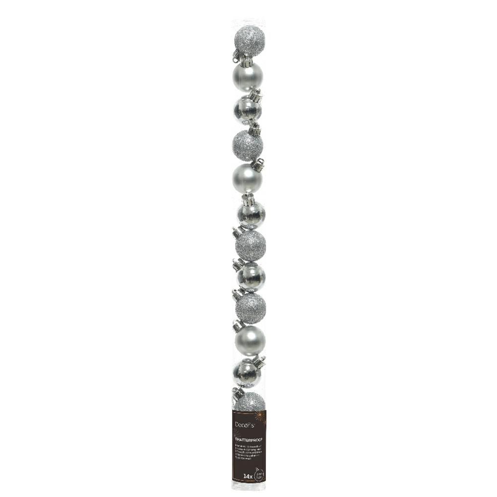 SET 14 SFERE POLY MM.30ASS. LUCIDO/SATINATO/GLITTER ARGENTO