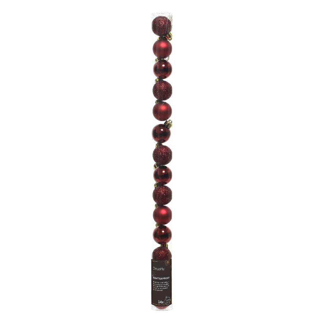 SET 14 SFERE POLY MM.30ASS. LUCIDO/SATINATO/GLITTER BORDEAUX