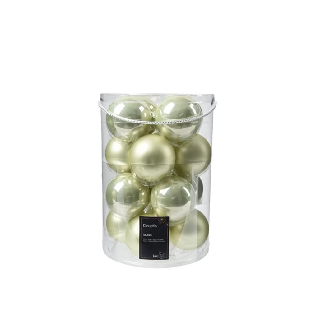 SET 16 SFERE VETRO MM.80 LUCIDO/SATINATO BIANCO MENTA