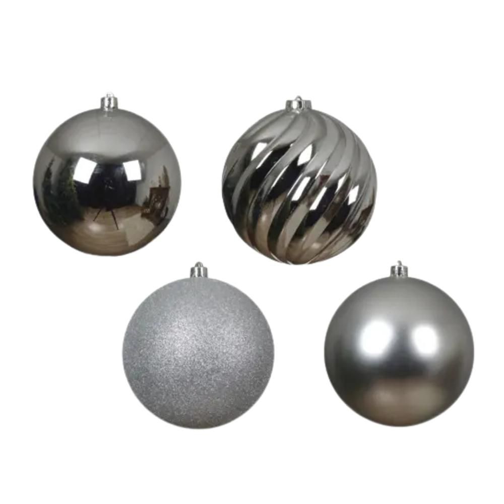 SET 4 SFERE POLY MM.140LUCIDO/SATINATO/GLITTER ARGENTO SET 4 SFERE POLY MM.140LUCIDO/SATINATO/GLITTER ARGENTO