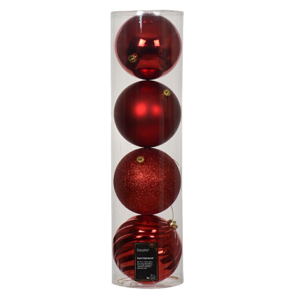 SET 4 SFERE POLY MM.140LUCIDO/SATINATO/GLITTER ROSSO