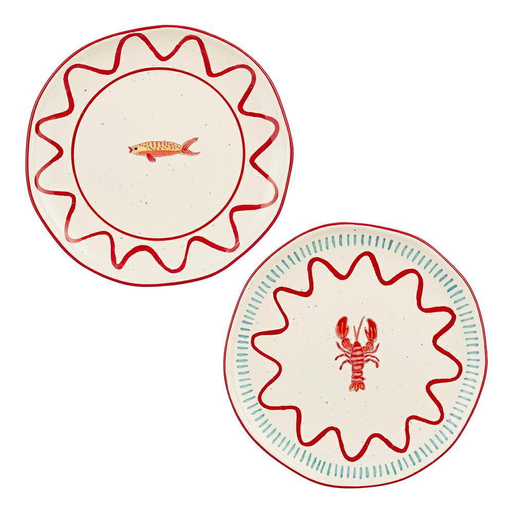 SET 2 PIATTI CERAMICA D.26,5 CM H.3 CM -ARIANE- BLU/ROSSO