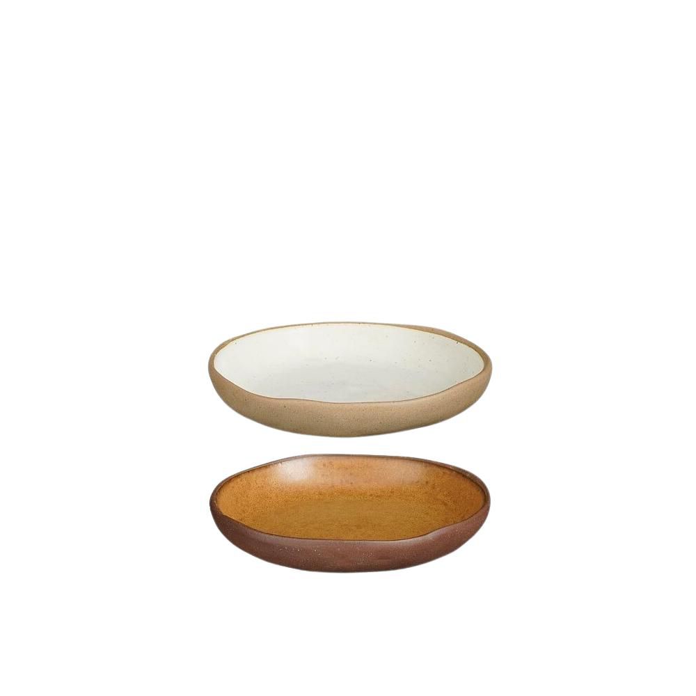 SET 6 PIATTI CERAMICA D.13 CM H.2,5 CM -ELM- BEIGE/MARRONE