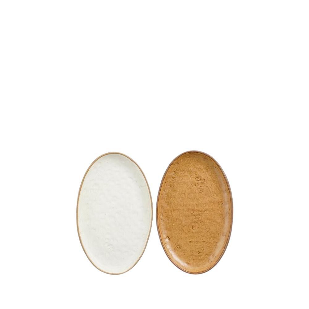SET 2 VASSOI CERAMICA D.28,5 CM H.2,5 CM -ELM- BEIGE/MARRONE