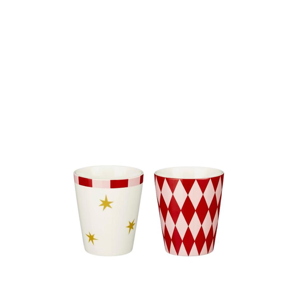 SET 2 TAZZE MUG PORCELLANA D.8 H.9, 5CM -LISSY-BIANCO/ROSSO/ROSA
