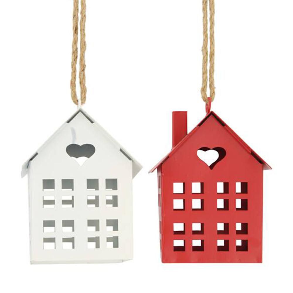SET 2 CASE METALLO D’APPENDERE D.12,5 CM H.15 CM ROSSO/BIANCO