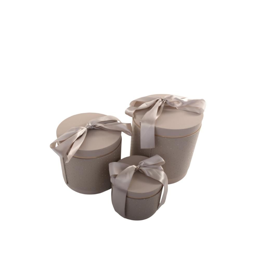 SET 3 SCATOLE CILINDRO C/FIOCCO D.21/19/14,5X22/18/12 CM BEIGE