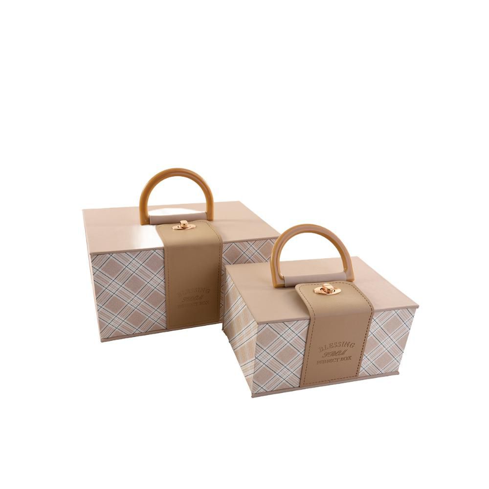 SET 2 BAULETTI C/MANICO28-22X19-15 CM H.14-11 CM BEIGE/AVORIO