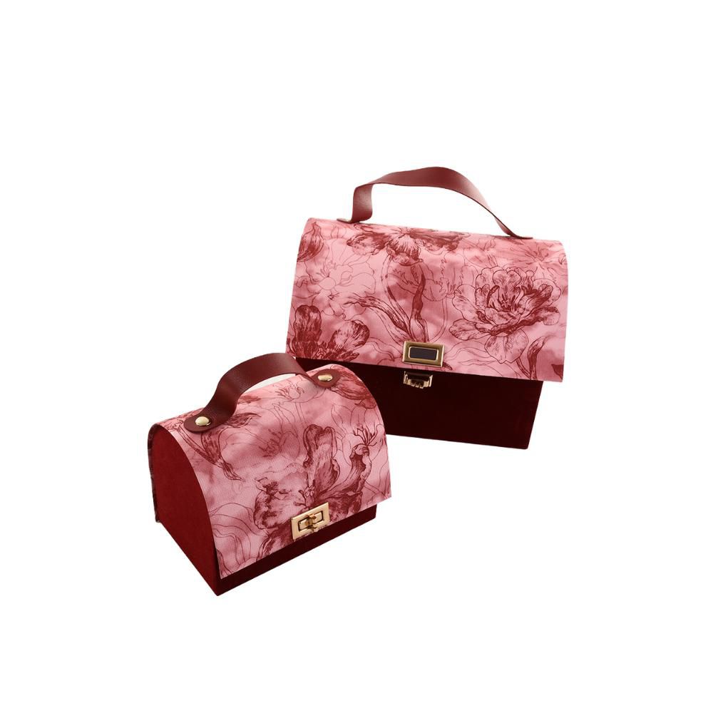 SET 2 BAULETTI C/MANICO24-16X15-10 CM H.18-13 CM FLOREALE ROSSO