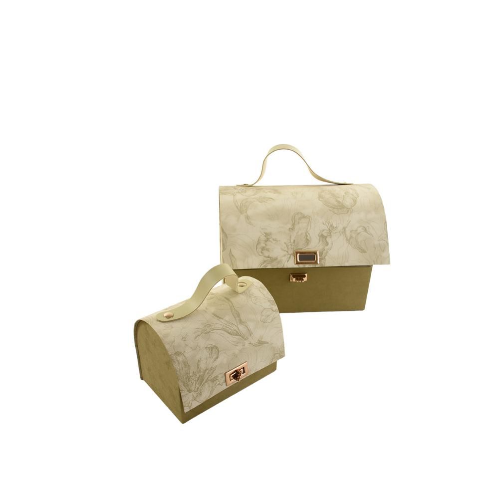 SET 2 BAULETTI C/MANICO24-16X15-10 CM H.18-13 CM FLOREALE VERDE