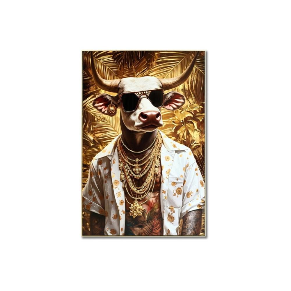 QUADRO -RAPPER BULL- 152X152 CM ORO/BIANCO