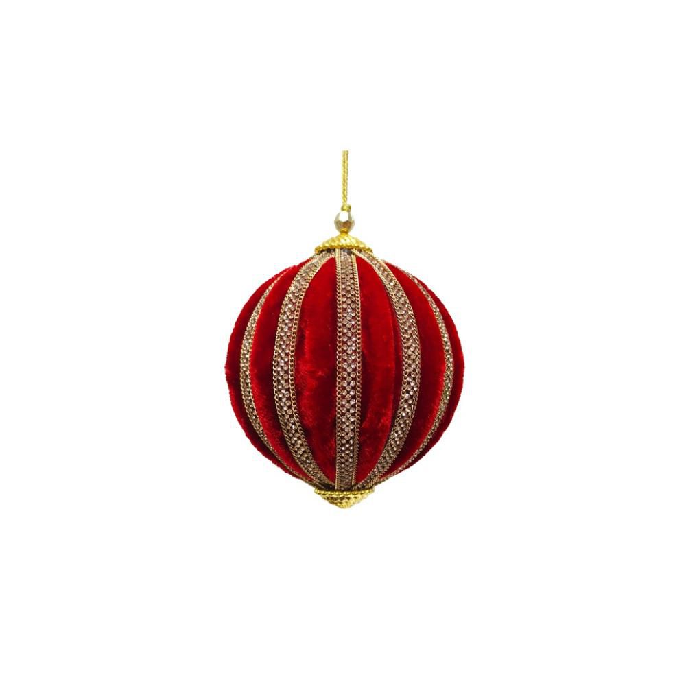 SET 4 SFERE VELLUTO C/BRILLANTINI MM.100 -MELON- ROSSO/ORO SET 4 SFERE VELLUTO C/BRILLANTINI MM.100 -MELON- ROSSO/ORO