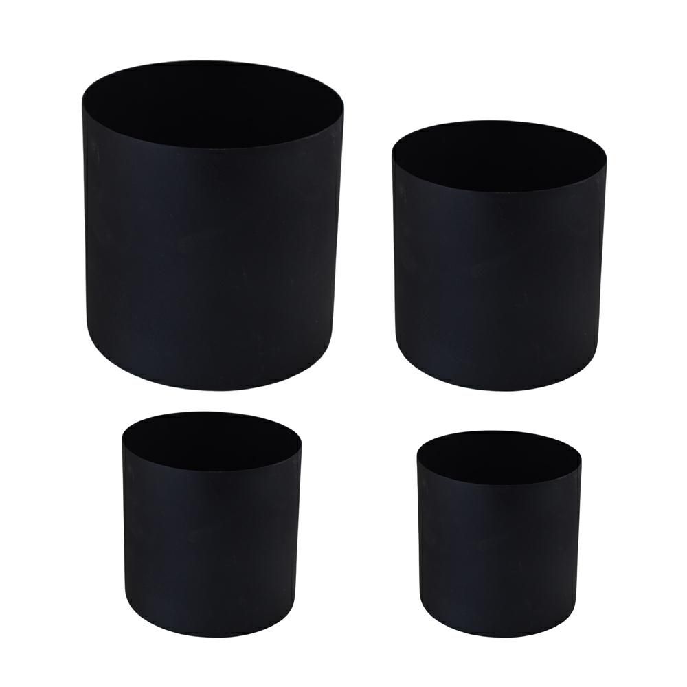 SET 4 VASI METALLO D.8-11-16-21 CM H.8-10-16-20 CM NERO MATT