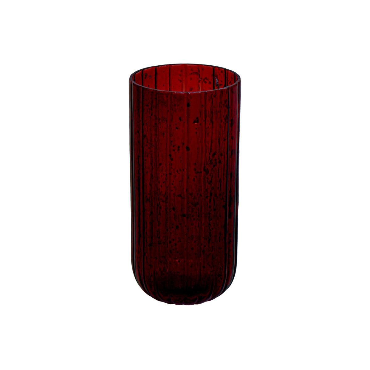 VASO VETRO D.12 CM H.25CM -MAURA RIBBED VASE- BURGUNDY