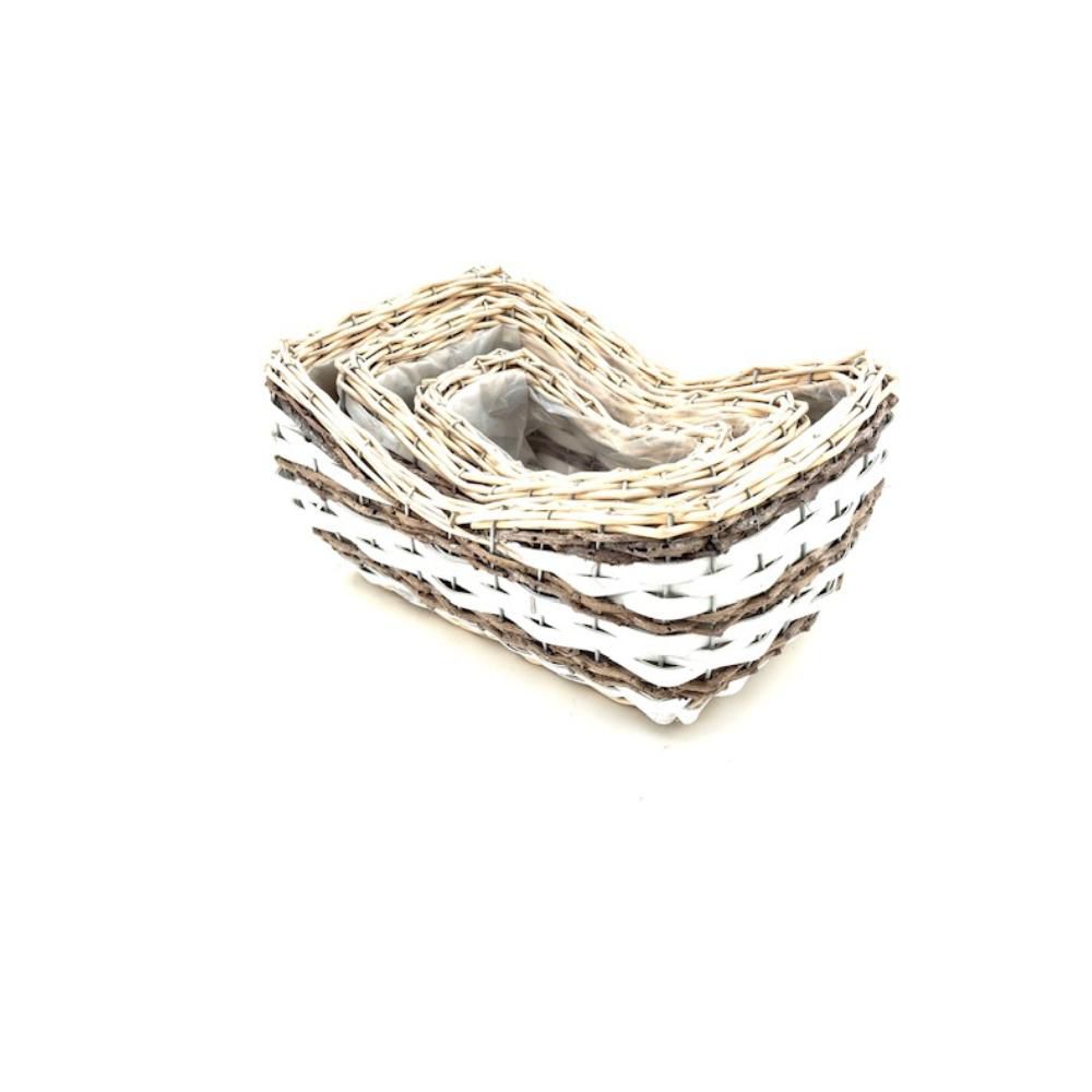 SET 3 CESTI VIMINI 30X20-24X15-18,5X10 CM H.14-12-9 CM BIANCO