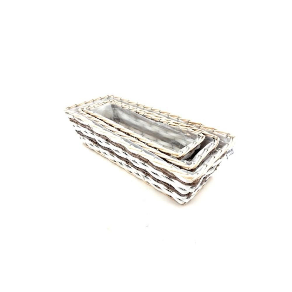 SET 3 CESTI VIMINI 46X20-41X15-35,5-13,5 CM H.11,5-10-8CM BIANCO