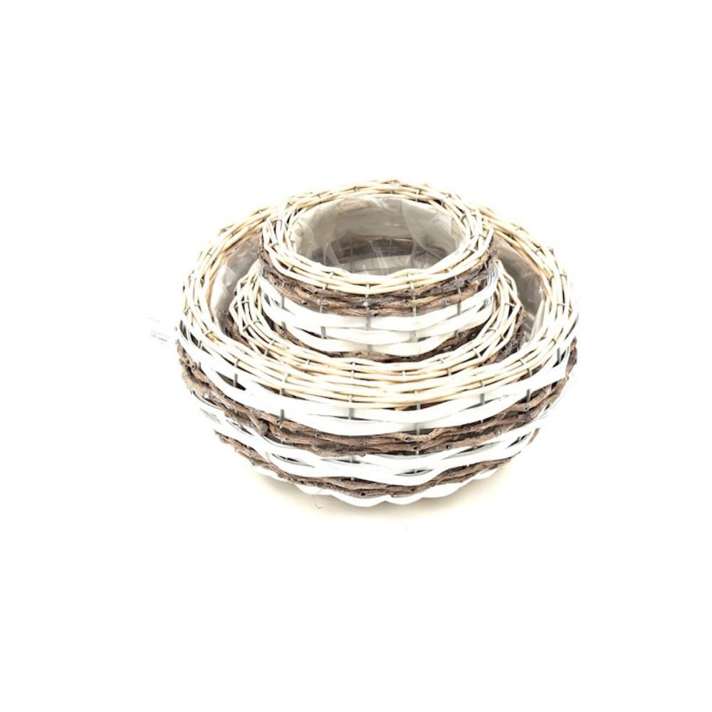 SET 3 CESTI VIMINI D.30-20-17 CM H.12-10-9,5 CM BIANCO