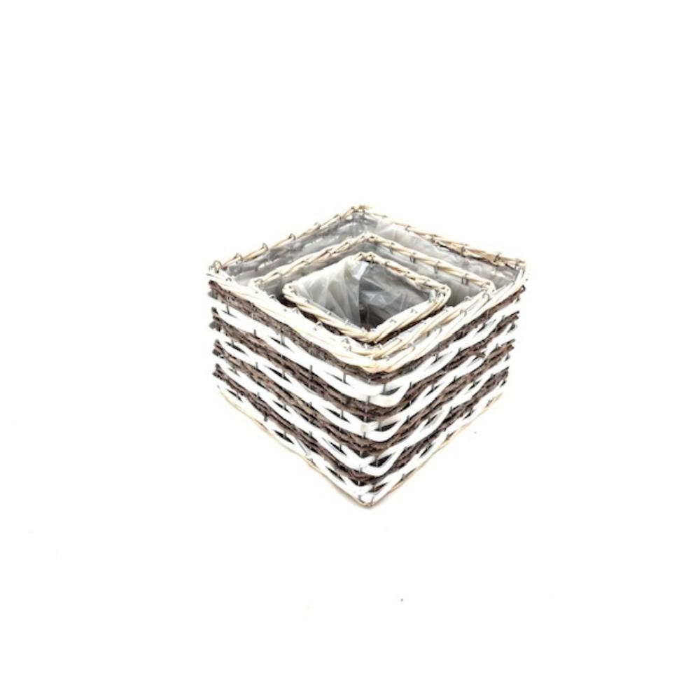 SET 3 CESTI VIMINI 26X26-20X20-14X14 CM H.17-15-13 CM BIANCO