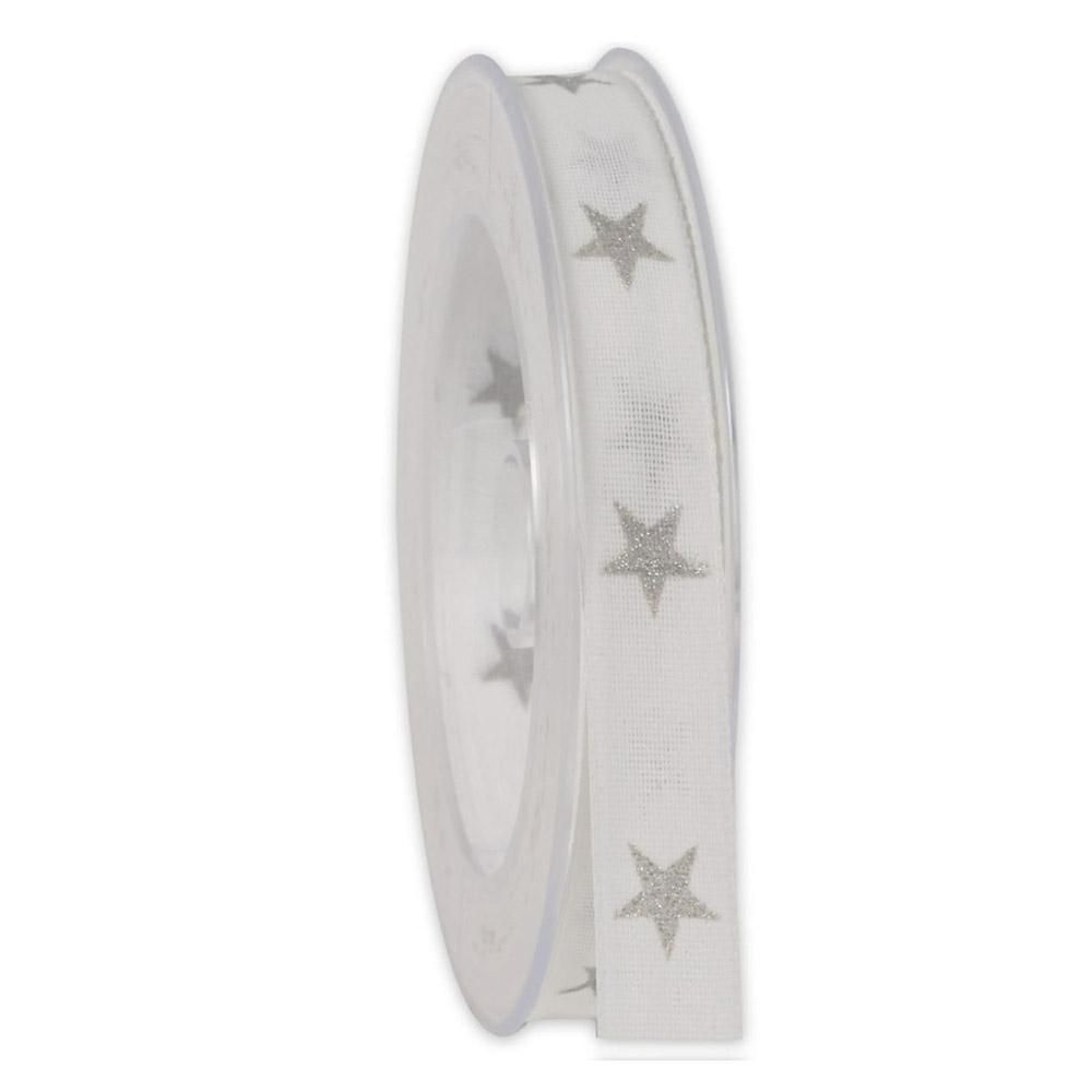 NASTRO TESSUTO -STELLE-15MM 20MT BIANCO/ARGENTO