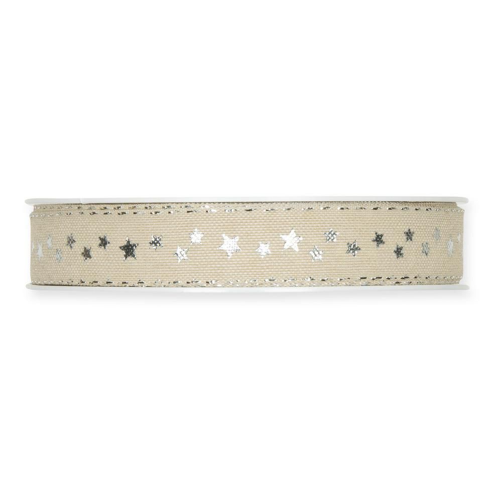 NASTRO ART.295 C/STELLE-LITTLE STARS- 15MM 18MT BEIGE/ARGENTO NASTRO ART.295 C/STELLE-LITTLE STARS- 15MM 18MT BEIGE/ARGENTO