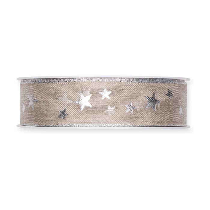 NASTRO ART.698 C/STELLE-LITTLE STARS- 25MM 15MT BEIGE/ARGENTO NASTRO ART.698 C/STELLE-LITTLE STARS- 25MM 15MT BEIGE/ARGENTO
