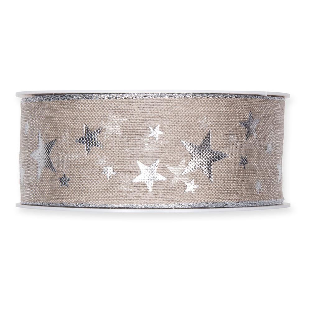 NASTRO ART.698 C/STELLE-LITTLE STARS- 40MM 15MT BEIGE/ARGENTO