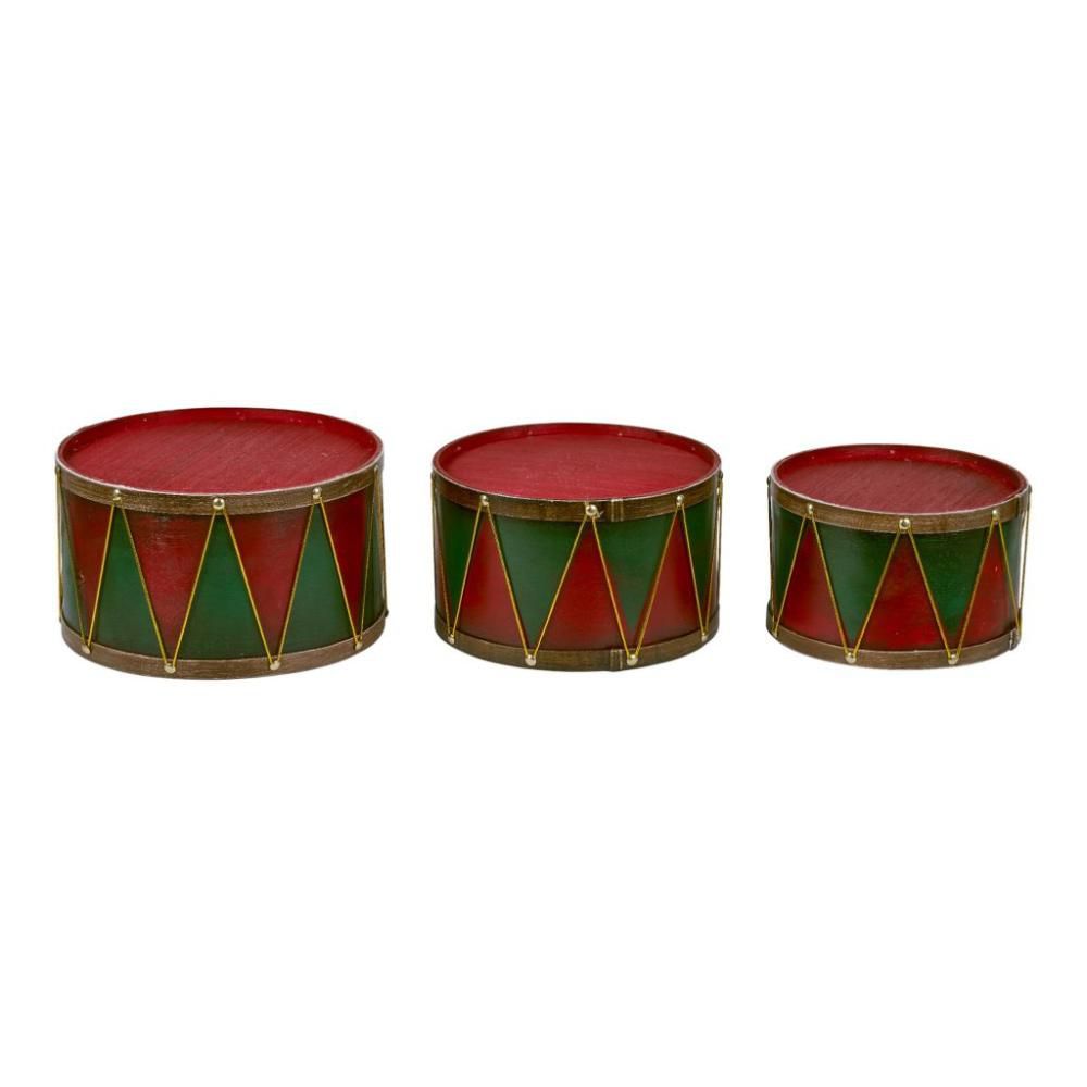 SET 3 VASI TAMBURO LEGNO D.23-20-18 H.14-13-12 ORO/ROSSO/VERDE SET 3 VASI TAMBURO LEGNO D.23-20-18 H.14-13-12 ORO/ROSSO/VERDE