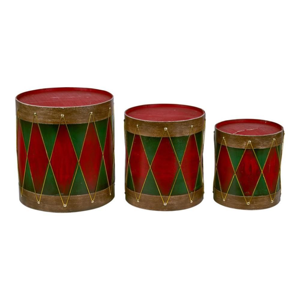SET 3 VASI TAMBURO LEGNO D.27-22-19 H.30-26-22 ORO/ROSSO/VERDE SET 3 VASI TAMBURO LEGNO D.27-22-19 H.30-26-22 ORO/ROSSO/VERDE