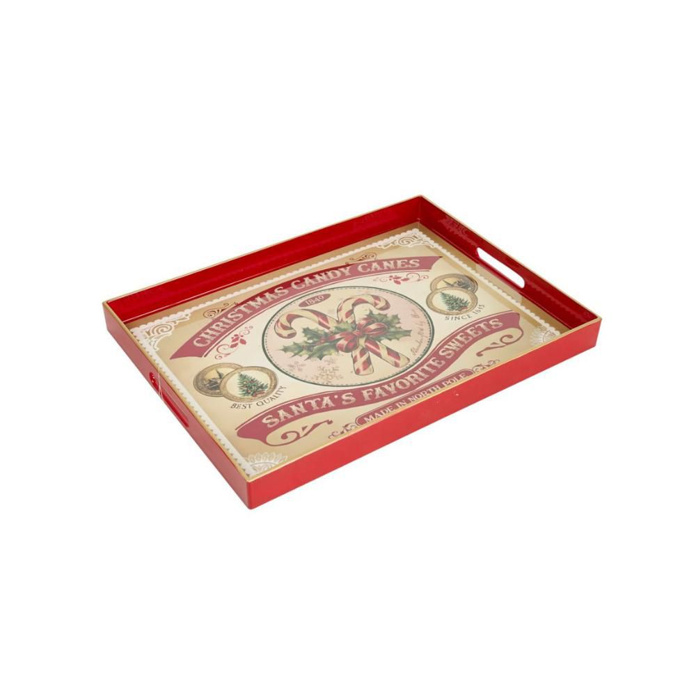 VASSOIO POLY -CANDY CANES- DM.48X35 CM ROSSO/BEIGE