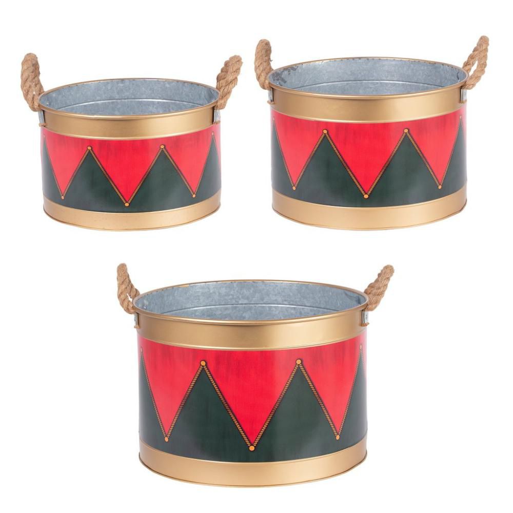 SET 3 VASI METALLO C/MANICI D.39-33-29 H.28-23-20 ORO/ROSSO/VRD