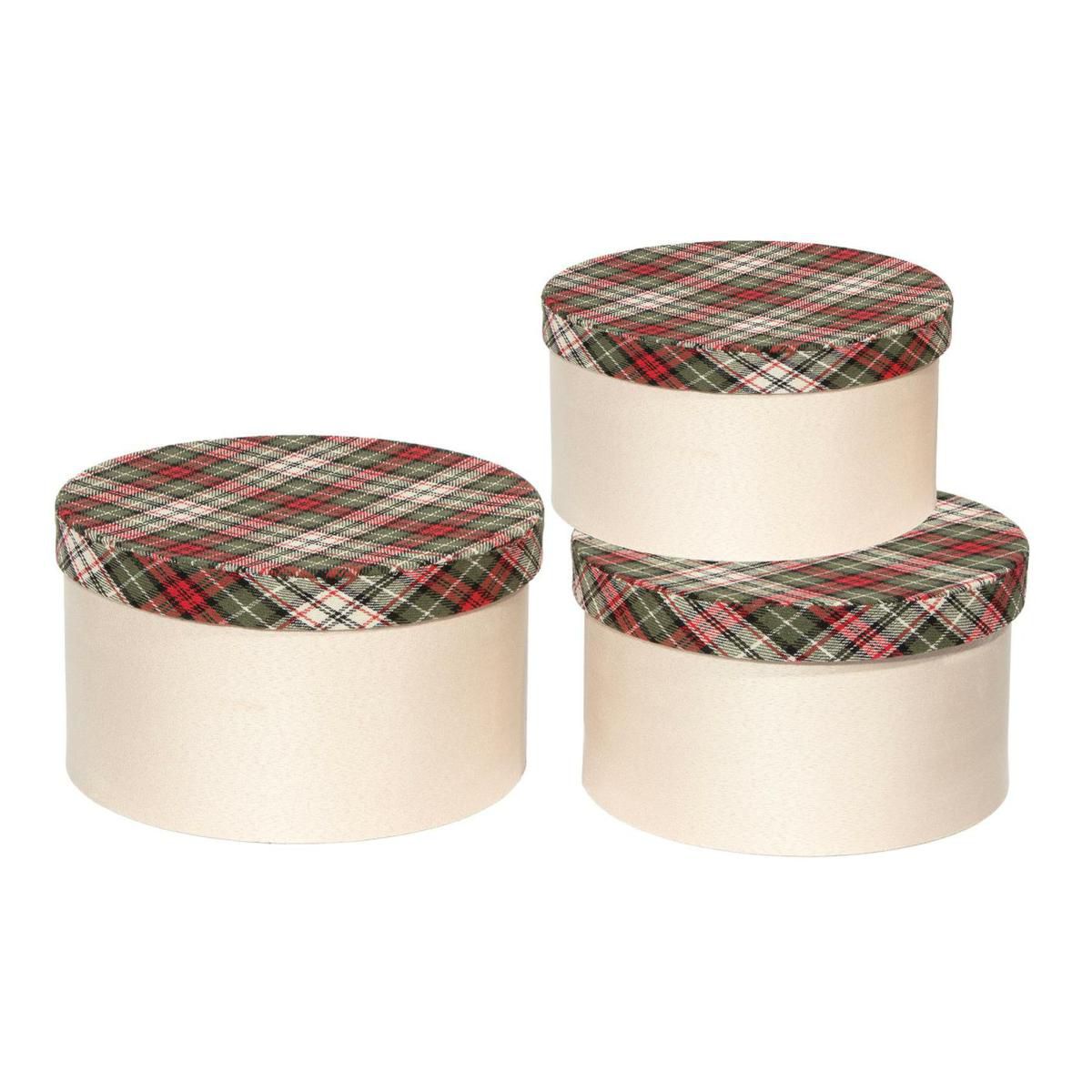 SET 3 SCATOLE CANVAS C/TARTAN D.21-23 CM H.11-13 CM CREMA