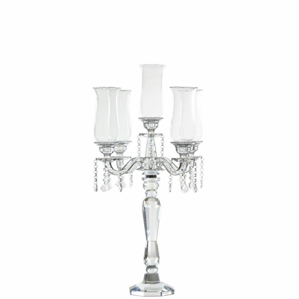 CANDELABRO CRISTALLO 5 FUOCHI C/GOCCE PENDENTI 43X43 CM H.90 CM