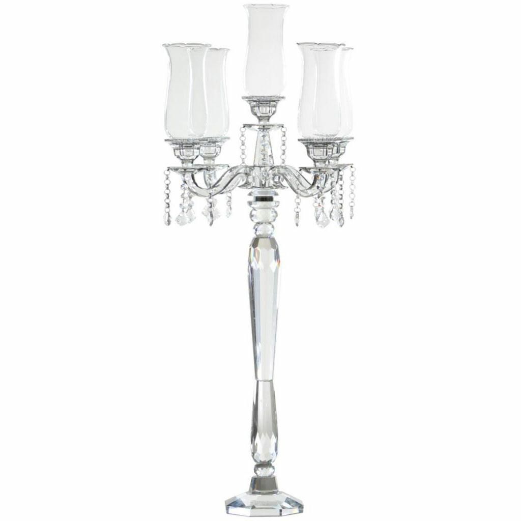 CANDELABRO CRISTALLO 5 FUOCHI C/GOCCE PENDENTI 43X43 CM H.114 CM