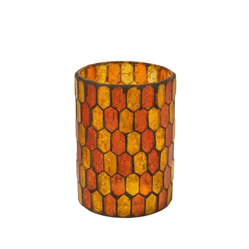 PORTATEALIGHT VETRO MOSAICO D.10 CM H.13 CM (S) ARANCIONE/GIALLO