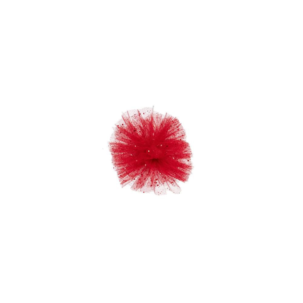 PON PON DI TULLE D.16 CM ROSSO GLITTER