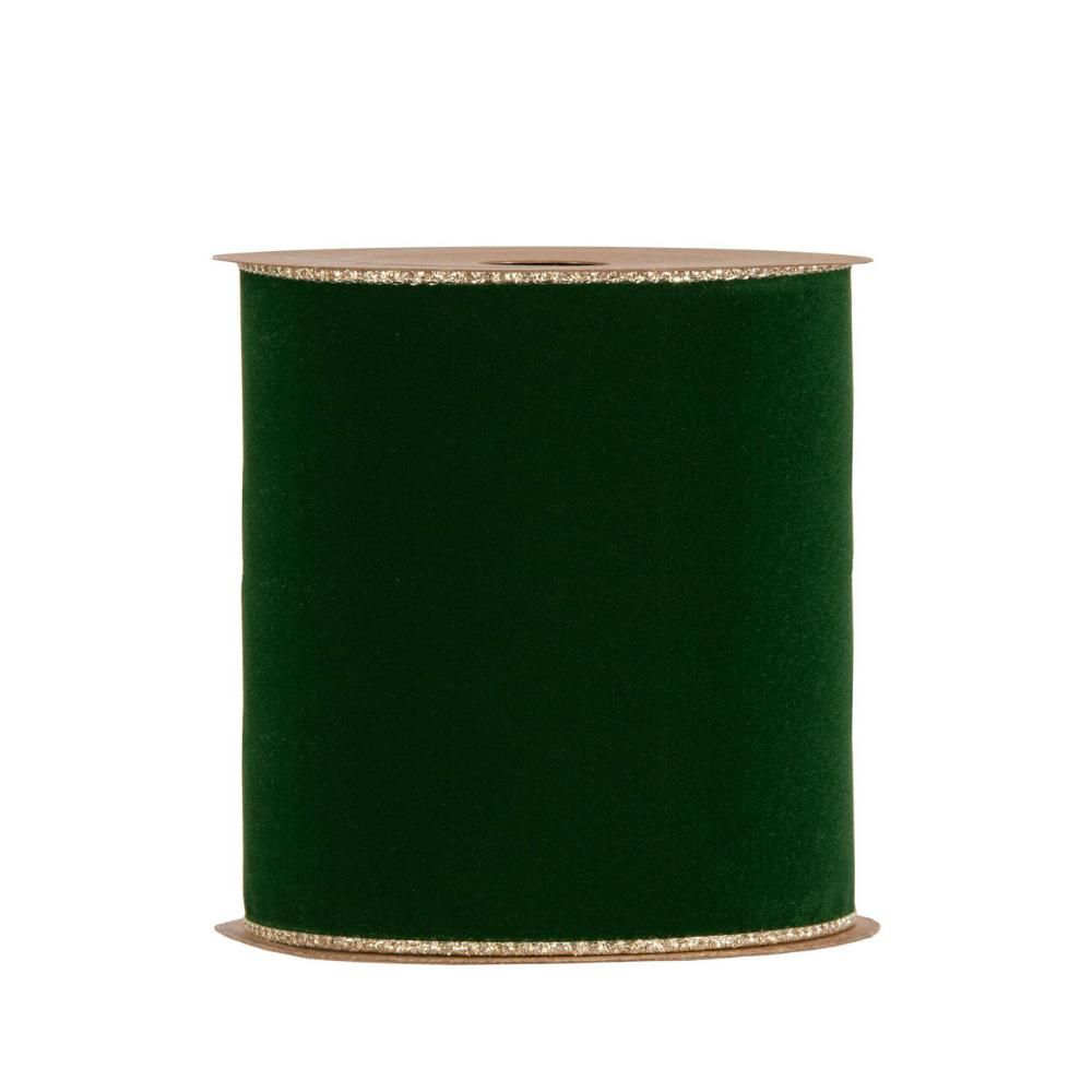 NASTRO VELLUTO C/RETRO GLITTER E B.ANIMATO 100MM 10MT VERDE/ORO