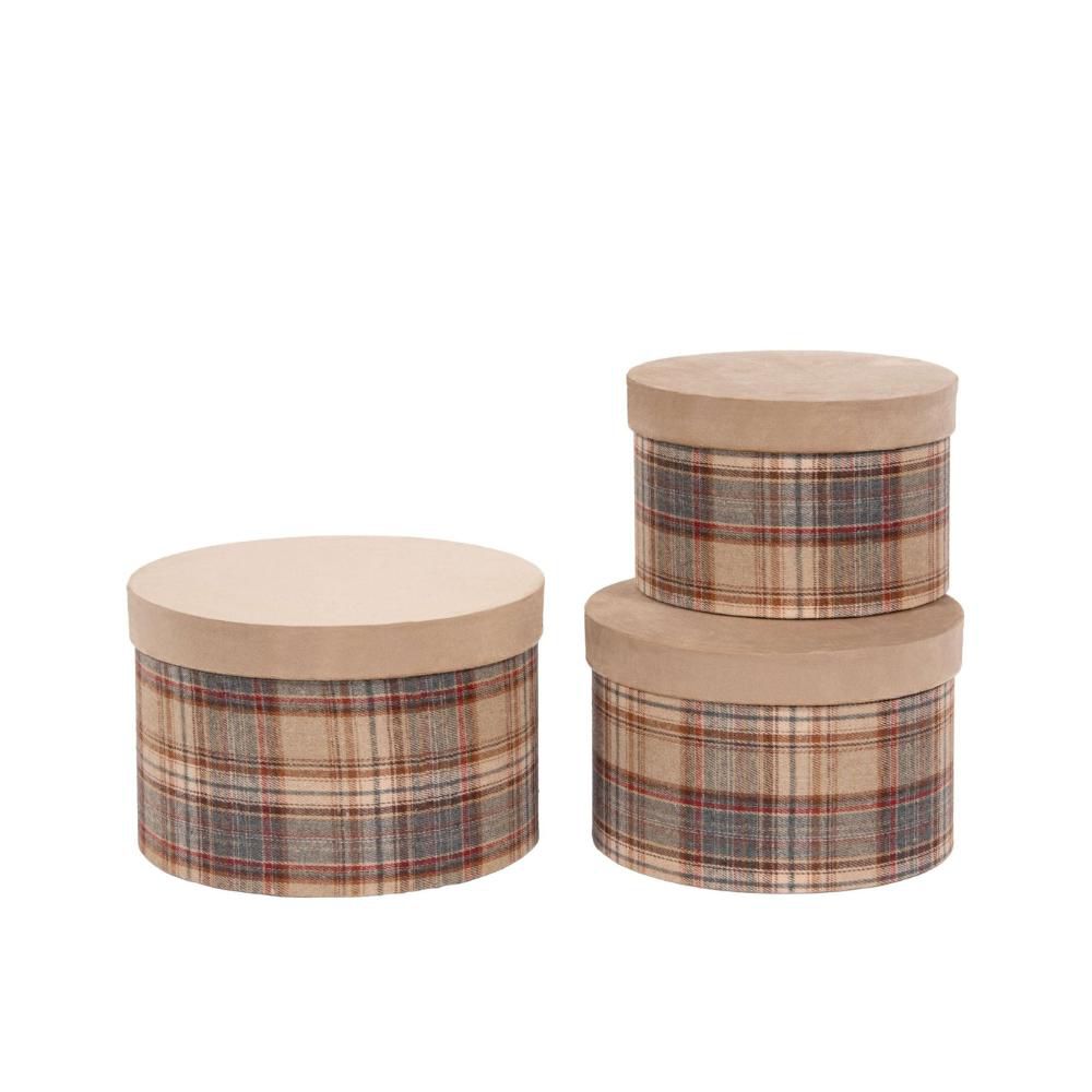 SET 3 SCATOLE TESSUTO D.23,5-21,5-19 H.15,5-14-12,5 TARTAN/BEIGE