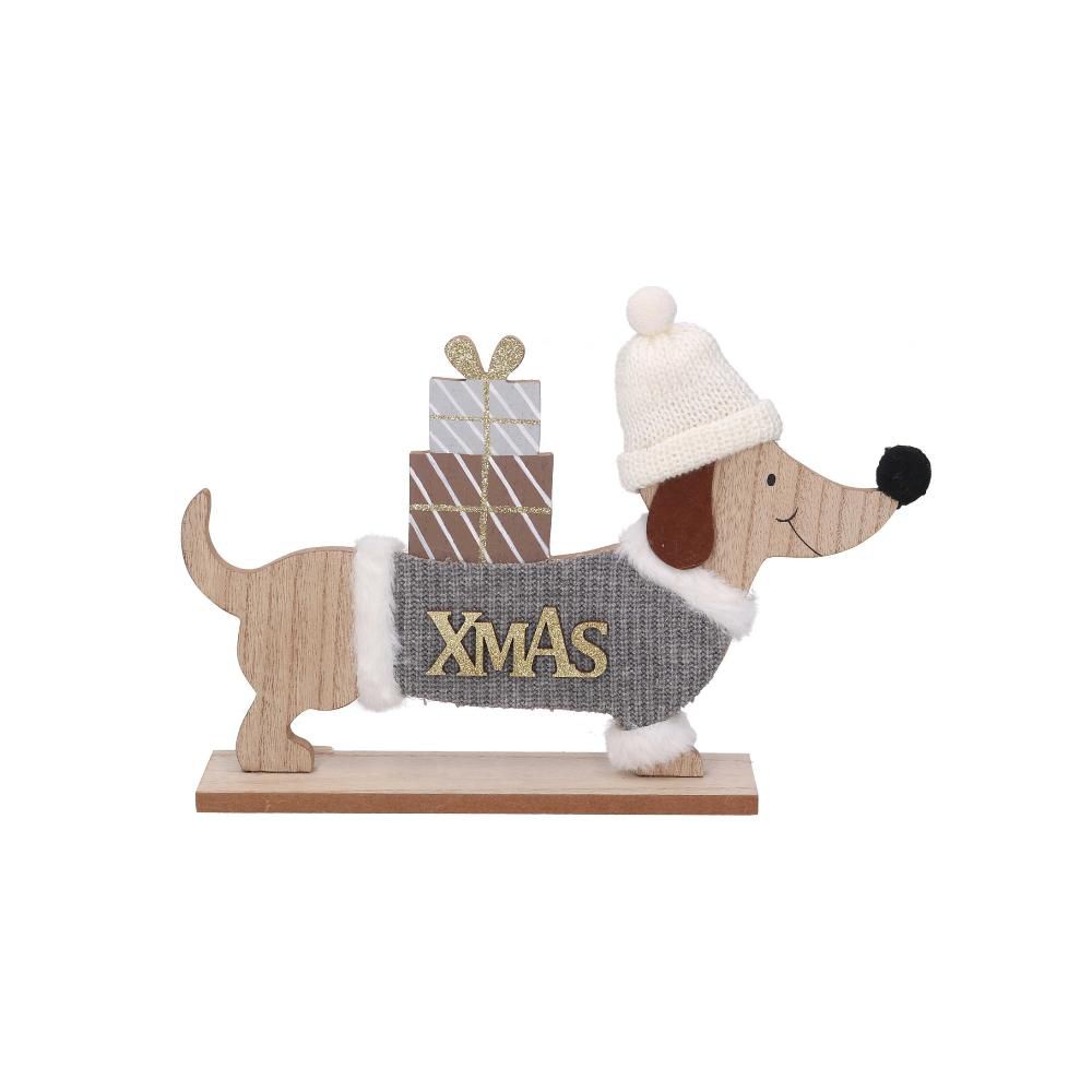 CANE LEGNO -XMAS- 23X5 CM H.21 CM VERDE/NATURALE/BIANCO