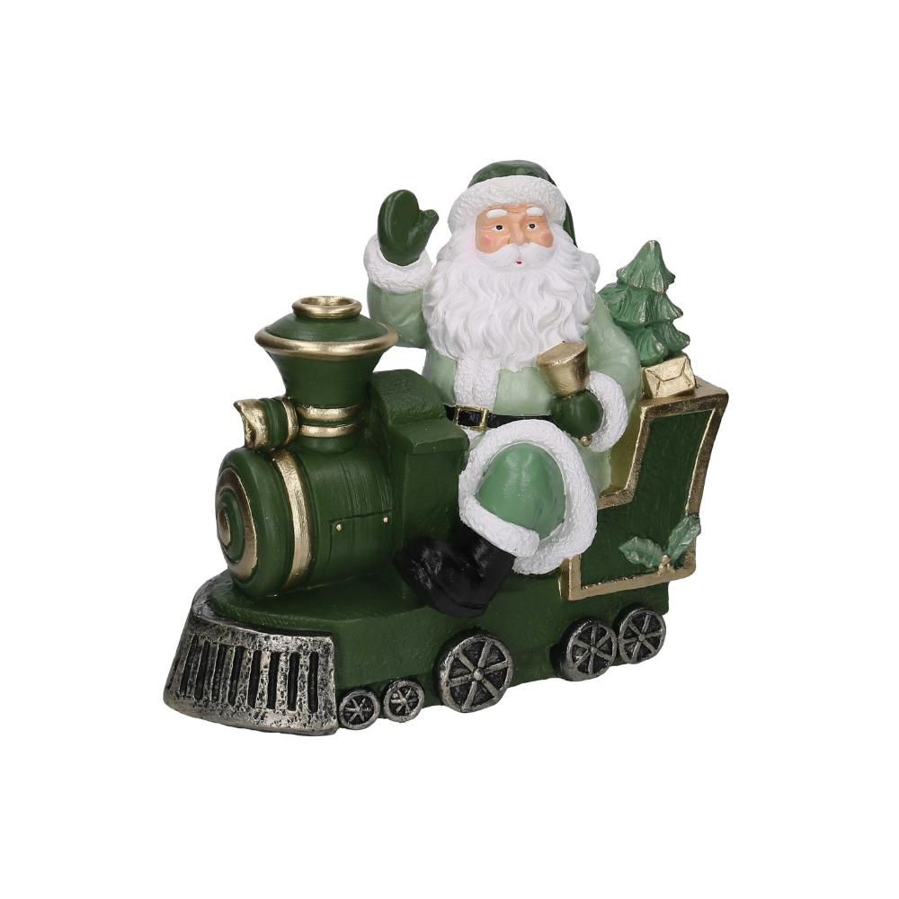 BABBO NATALE C/TRENO RESINA 42X22,5 CM H.38 CM VERDE/BIANCO BABBO NATALE C/TRENO RESINA 42X22,5 CM H.38 CM VERDE/BIANCO