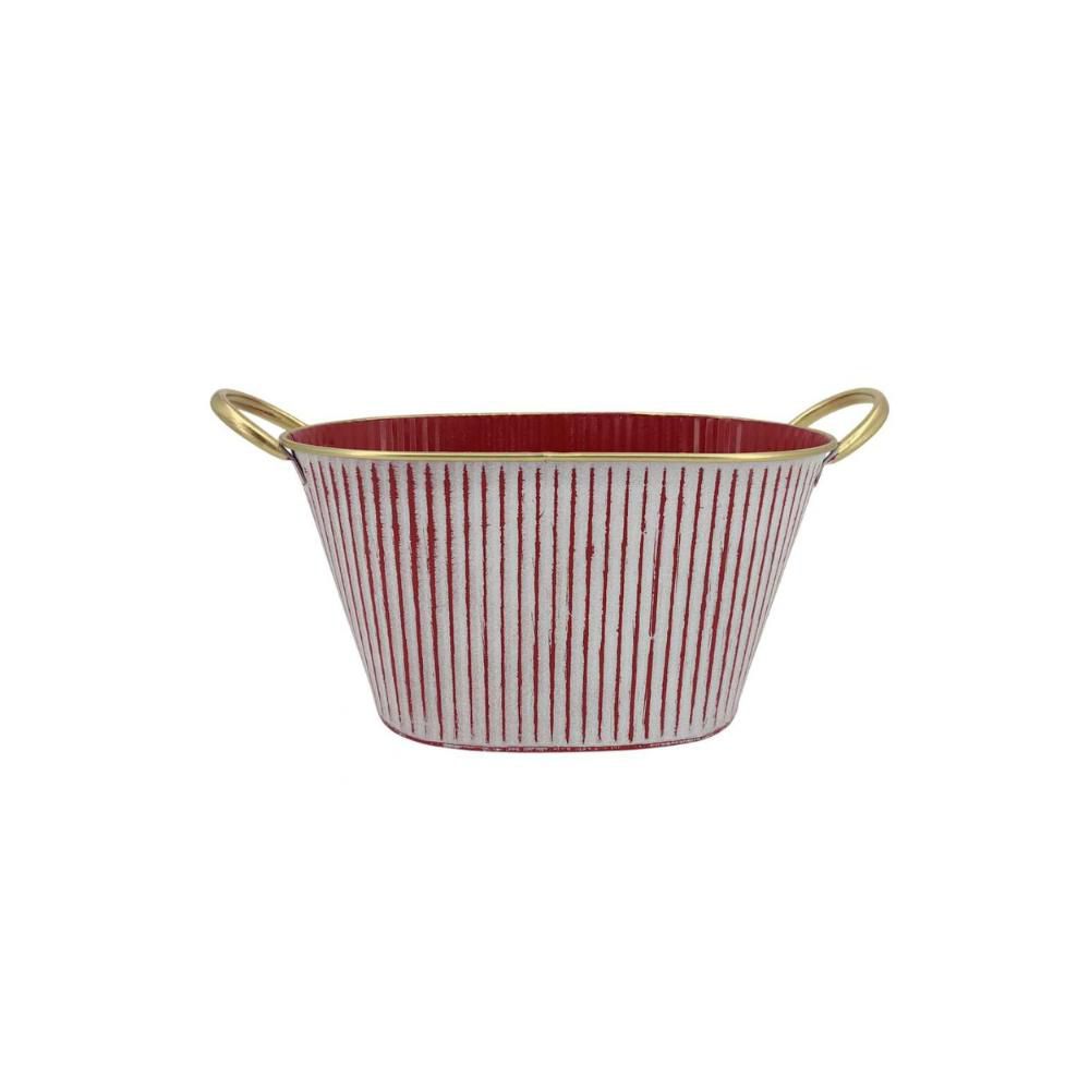 OVALINA METALLO RIGHE D.45X21,5 CM H.19,5-23 ROSSO/BIANCO