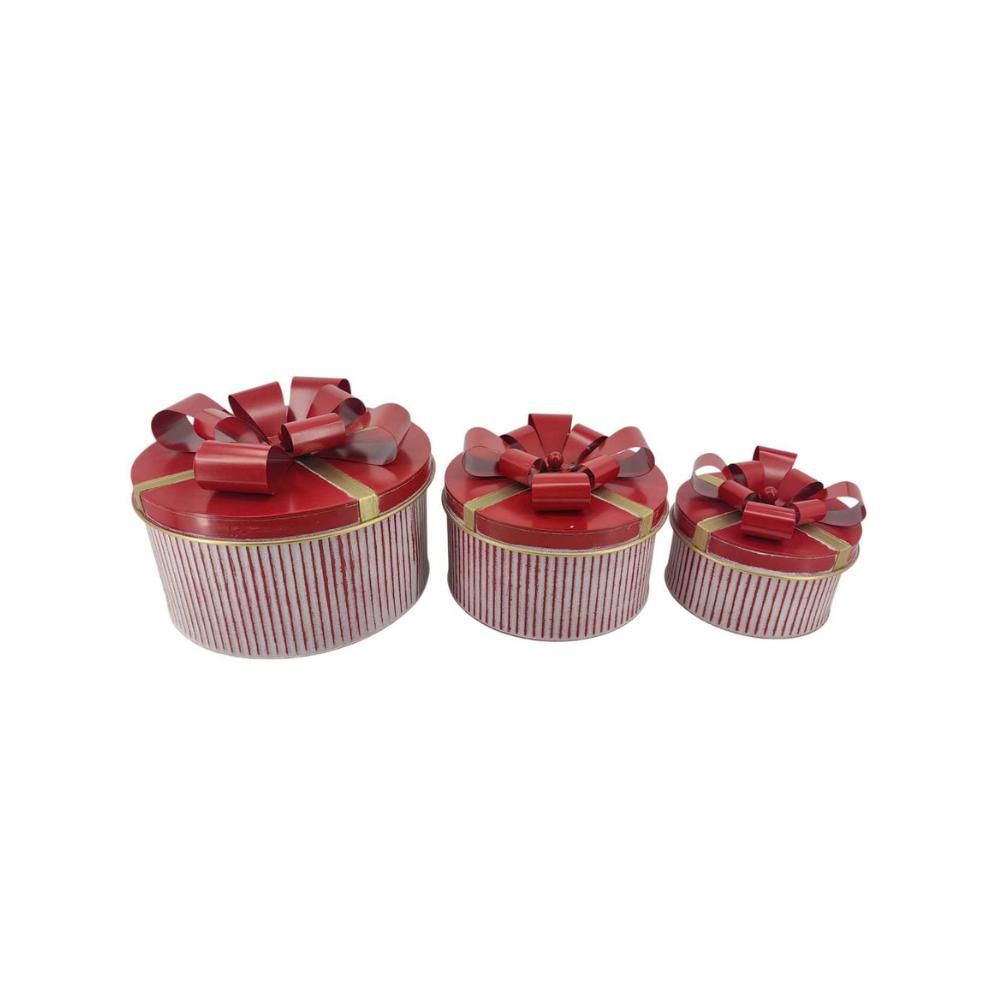 SET 3 SCATOLE METALLO C/FIOCCO D.21-28-34 H.12,5-15-18 RSS/BNC